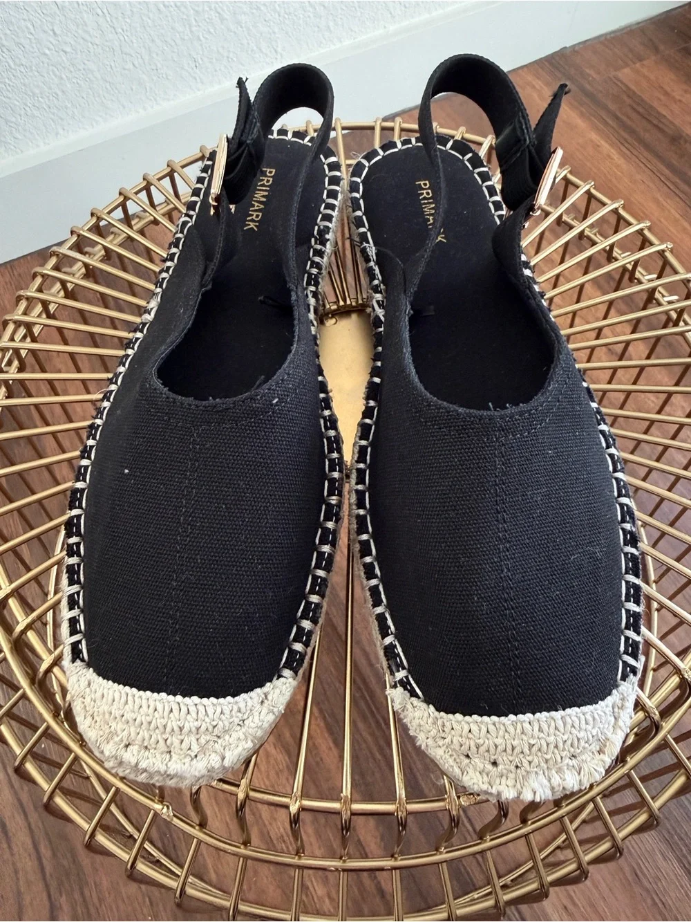 Primark Black Canvas Espadrille Slingback Shoes with Beige Toe